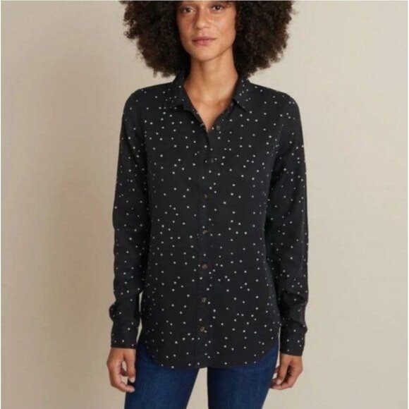 Marine Layer Sahara LS Relaxed womens Shirt Starry print sz medium black button - Picture 2 of 16